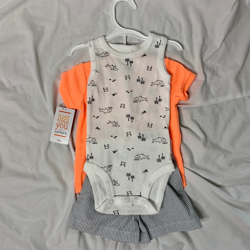 Carter's 3 Month Boys Shark 3 Piece Outfit Set